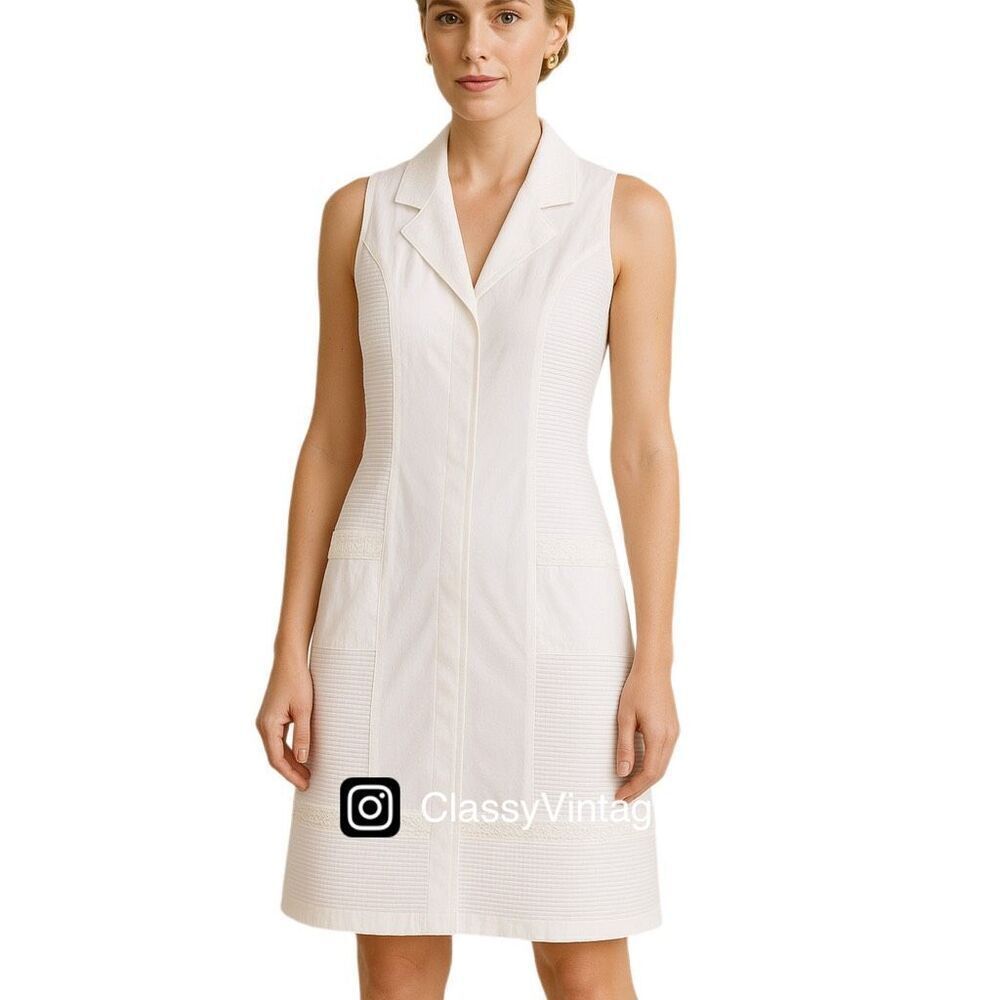 Quitrin size 12 Legitimate Cuban Fashion white multi texture cotton shift dress.